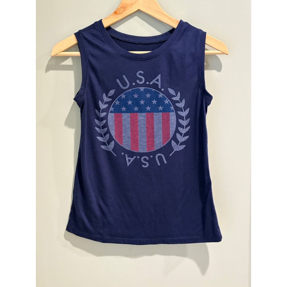 LOL Vintage USA Graphic Muscle Tank Top Navy Blue XS Patriotic Sleeveless